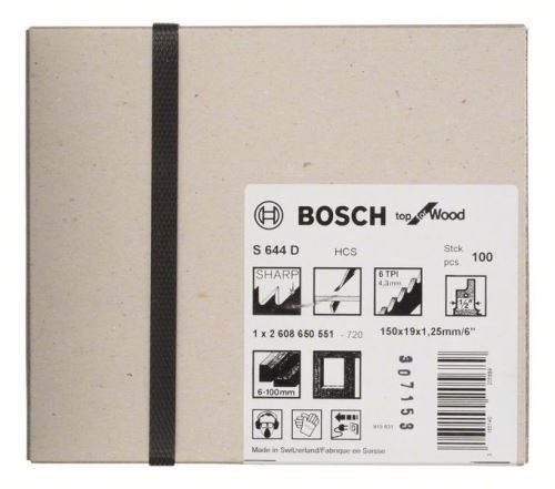 BOSCH Sägeblatt für Hecksäge S 644 D Top für Holz (100 Stück) 2608650551