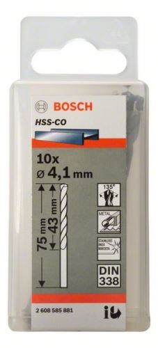 BOSCH Metallbohrer HSS-Co, DIN 338 4,1 x 43 x 75 mm (10 Stück) 2608585881