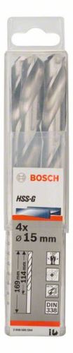 BOSCH Bohrer für Metall HSS-G, DIN 338 15 x 114 x 169 mm (4 Stück) 2608585594