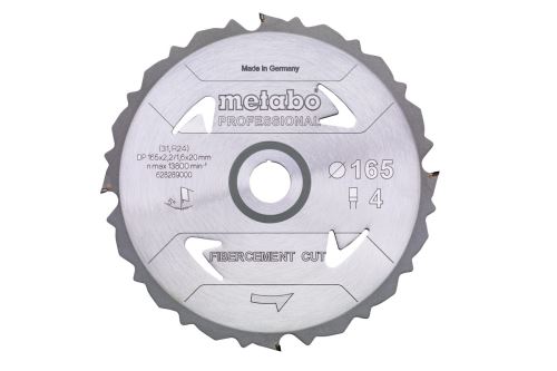 METABO Sägeblatt 165 x 20 mm, 4 Zähne, 5° FibercementCutProf 628289000