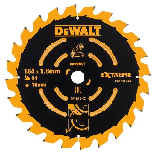 DeWALT EXTREME Sägeblatt für Akku-Kreissägen, 184 x 16 mm, 24 Zähne DT1669