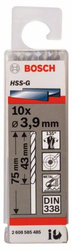 BOSCH Metallbohrer HSS-G, DIN 338 3,9 x 43 x 75 mm (10 Stück) 2608585485