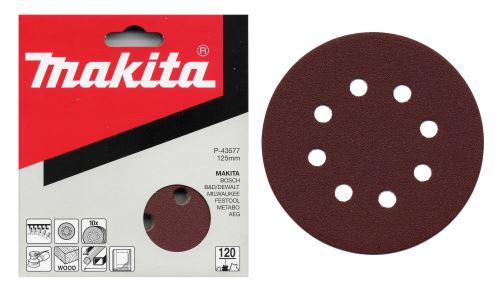 MAKITA Schleifpapier Klett 125 mm 8 Löcher K40, 10 Stück P-43533