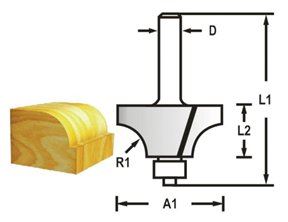 MAKITA Abrundfräser mit Lagerschaft 8 mm, 38,1x19x60 mm R 12,7 mm D-48555