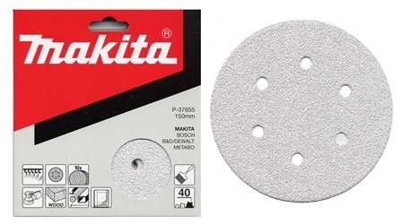 MAKITA Schleifpapier Klett 150 mm 6 Löcher K120, 10 Stück P-37699