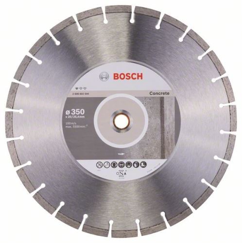 BOSCH Diamant-Trennscheibe Standard für Beton 350 x 20/25,40 x 2,8 x 10 mm 2608602544