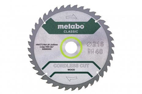 METABO Sägeblatt 216 x 30 mm, 40 Zähne, 5°CordlessCutClassic 628065000