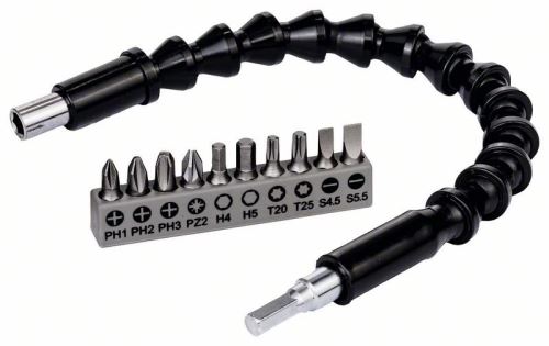 BOSCH 11-teiliges SDB-Kunststoff-Verlängerungs-Bit, flexibles Kunststoff-Verlängerungs-Bit, 300 mm Schrauben-Bit-Set PH1, PH2, PH3, PZ2, Hex4, Hex5, T20, T25, SL 0,6 × 5; SL 0,8 × 5 2608522377