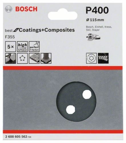 BOSCH Schleifpapier F355, 5er Pack 115 mm, 400 2608605562