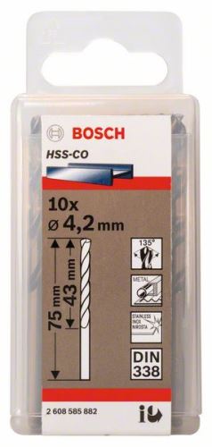 BOSCH Metallbohrer HSS-Co, DIN 338 4,2 x 43 x 75 mm (10 Stück) 2608585882