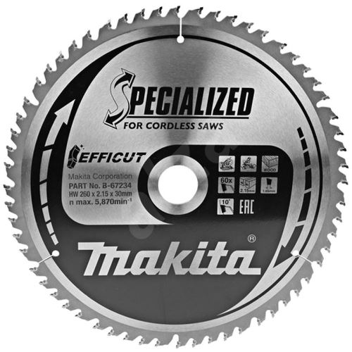 MAKITA Sägeblatt Holz Efficut 260x2,15x30 mm 60 Zähne B-67234