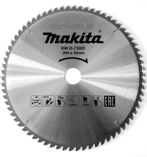 MAKITA Sägeblatt Aluminium TCT 260x2,8x30 mm 70 Zähne D-73003