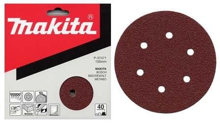 MAKITA Schleifpapier Klett 150 mm 6 Löcher K60, 10 Stück P-37487