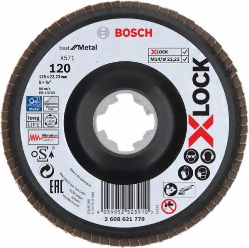 BOSCH X-LOCK Lamellenschleifscheiben des Best for Metal-Systems Ø 125 mm, G 120, X571, gebogene Ausführung, Kunststoff 2608621770