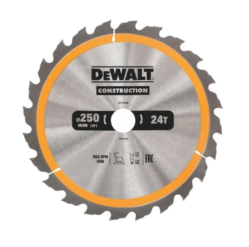 DeWALT Sägeblatt (ideal für FLEXVOLT Sägen) ATB 10°, 250 x 30 mm, 24 Zähne DT1956