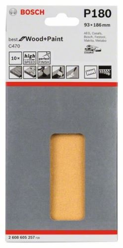 BOSCH Schleifpapier C470 (10 Stück) 93 x 186 mm, 180 2608605257