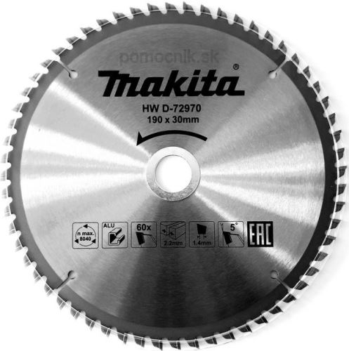 MAKITA Sägeblatt Aluminium TCT 190x2,2x30 mm 60 Zähne D-72970