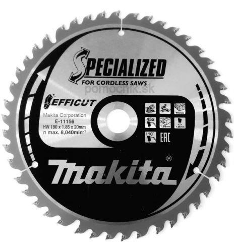 MAKITA Holzsägeblatt Efficut 190x1,85x20 mm 45 Zähne E-11156