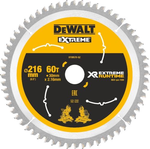 DeWALT Sägeblatt (ideal für FLEXVOLT Sägen), 216 x 30 mm, 60 Zähne DT99570