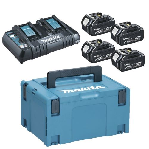 MAKITA Li-ion LXT 18V Set 4 Stk. BL1850B+1 Stk. Doppelladegerät DC18RD+1 Stk. Makpac 197626-8