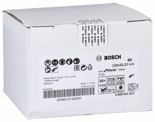 BOSCH Faserschleifscheibe R780, Best for Metal + Inox 115 × 22,23 mm, G36 2608621604