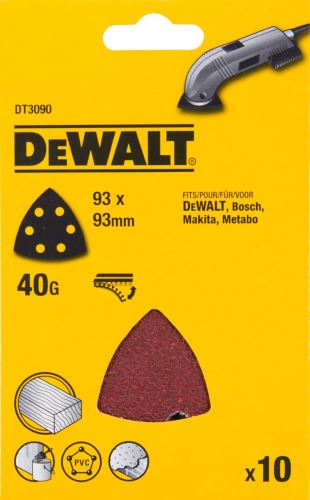 DeWALT Schleifpapier 93 x 93 mm, P40 Klettverschluss, (10 Stück) DT3090