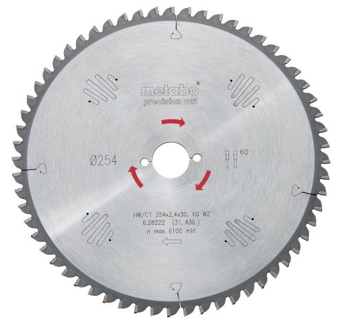 METABO Sägeblatt 254 x 30 mm, 48 Zähne, 5 Neg (für KGS 254) 628221000