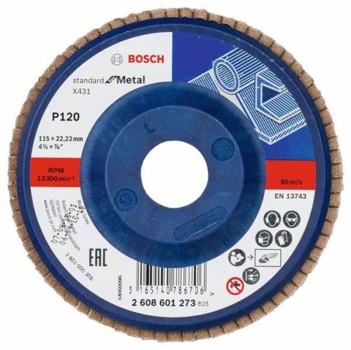 BOSCH Lamellenschleifscheibe X431, Standard für Metall 115 mm, 22,23 mm, 120 2608601273