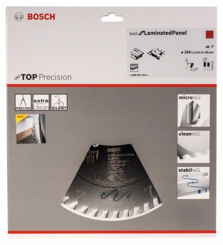 BOSCH Kreissägeblatt Top Precision Best for Laminated Panel Abrasive 250 x 30 x 3,2 mm, 48 2608642104