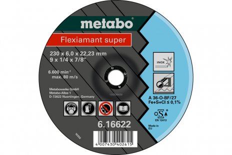 METABO Schleifscheibe Flexiamant SUPER 100x6,0x16,0 INOX, SF 27 - 616735000 616735000