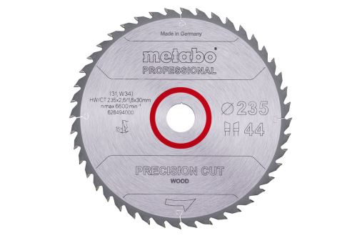 METABO Sägeblatt „Präzisionsschnitt Holz – Profi“, 235x30 mm, 44 Zähne, 15° 628494000