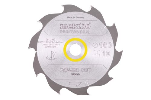 METABO Sägeblatt Power Cut Wood 160 x 20 mm, 10 Zähne, 22° 628002000