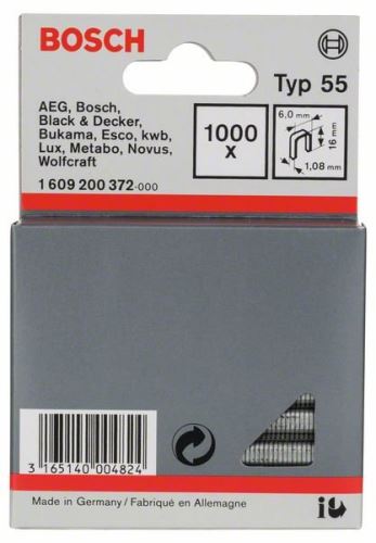 BOSCH Schmale Heftklammern für Tacker Typ 55 6 x 1,08 x 16 mm (1000 Stück) 1609200372