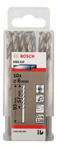 BOSCH Bohrer für Metall HSS-Co, DIN 338 6 x 57 x 93 mm (10 Stück) 2608585889