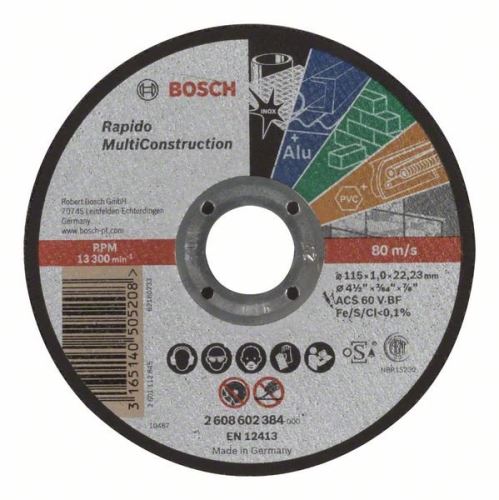 BOSCH Trennscheibe gerade Rapido Multi Construction ACS 60 V BF, 115 mm, 1,0 mm 2608602384