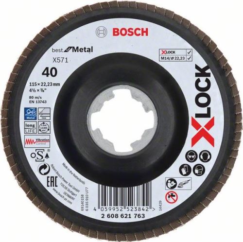 BOSCH X-LOCK Lamellenschleifscheiben des Best for Metal-Systems Ø 115 mm, G 40, X571, gebogene Ausführung, Kunststoff 2608621763