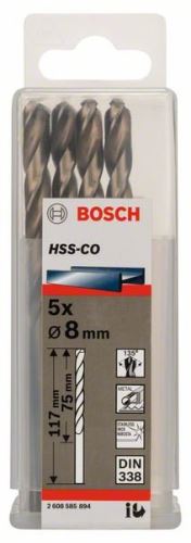 BOSCH Metallbohrer HSS-Co, DIN 338 8 x 75 x 117 mm (5 Stück) 2608585894