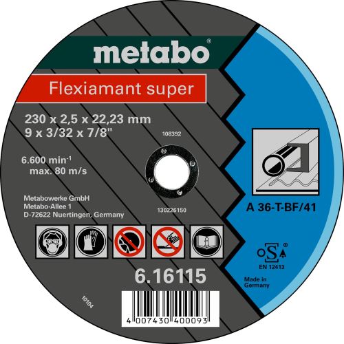 METABO Schleifscheibe Flexiamant super 115 x 2,0 x 22,23 Stahl, TF 41 616105000
