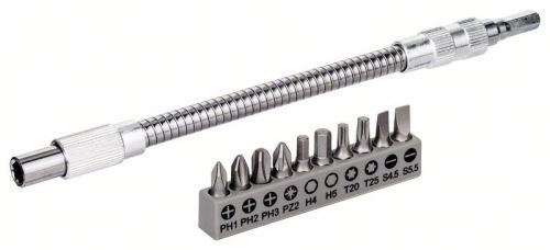 BOSCH 11-teiliges SDB-Metall-Bit mit flexibler Verlängerung, Metall-Bit mit flexibler Verlängerung, 200 mm, Schrauben-Bit-Set PH1, PH2, PH3, PZ2, Hex4, Hex5, T20, T25, SL 0,6 × 4,5; SL 0,8 × 5,5 2608522376