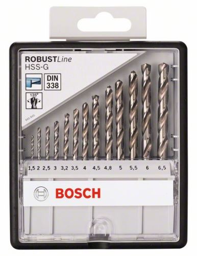 BOSCH Metallbohrer-Set Robust Line HSS-G, 13-teilig, 135° 1,5; 2; 2,5; 3; 3,2; 3,5; 4; 4,5; 4,8; 5; 5,5; 6; 6,5 mm, 135° 2607010538