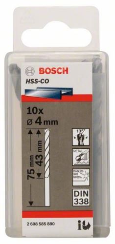 BOSCH Metallbohrer HSS-Co, DIN 338 4 x 43 x 75 mm (10 Stück) 2608585880