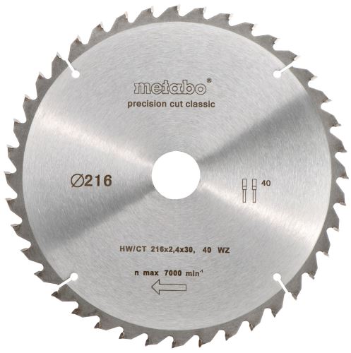 METABO Sägeblatt HW/CT 216 x 30 mm, 40 Zähne, 5 Neg. 628060000