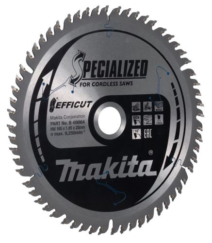 MAKITA Sägeblatt Efficut Holz 165x1,85x20 mm 60 Zähne B-69864