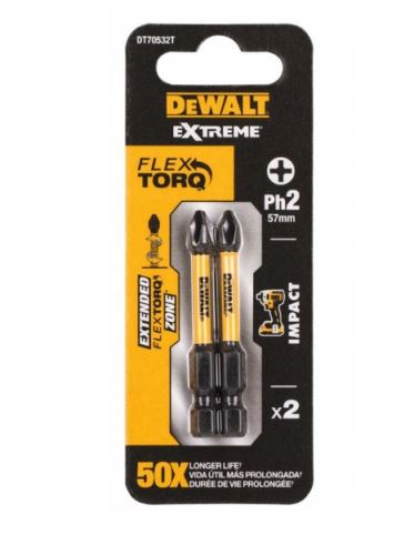 DeWALT Torsion-Schraubendreherbit 57 mm, PH2, EXTREME (2 Stück) DT70532T