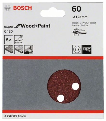 BOSCH Schleifpapier C430, 5er Pack 125 mm, 60 2608605641