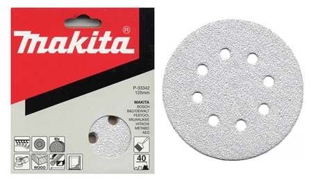 MAKITA Schleifpapier Klett 125 mm 8 Löcher K180, 10 Stück P-33392