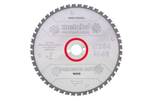 METABO Sägeblatt „Präzisionsschnitt Holz – Profi“, 250 x 30 mm, 60 Zähne, 5° negativ 628048000