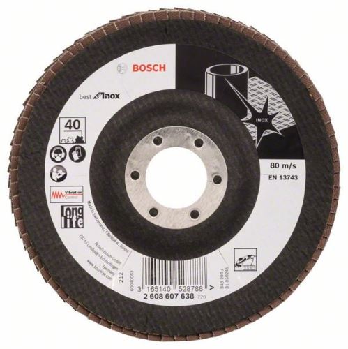 BOSCH Fächerschleifscheibe X581, Best for Inox 125 mm, 22,23 mm, 40 2608607638