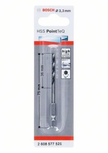 BOSCH Bohrer für Metall HSS PointTeQ HEX mit 6-Punkt-Schaft; 3,3 mm (5 Stück) 2608577521