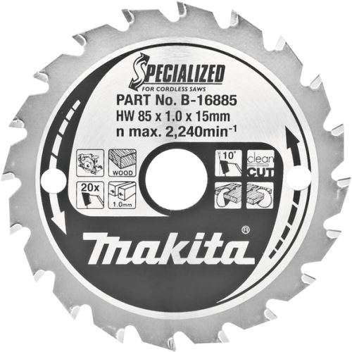 MAKITA Holzsägeblatt SPECIALIZED 85x1x15 mm 20 Zähne für Akkusägen B-16885